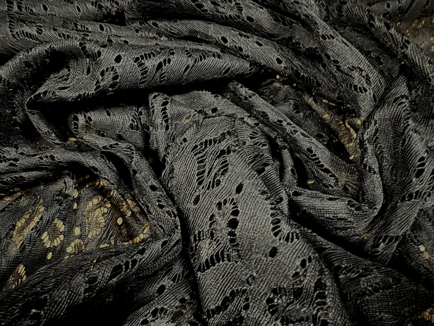 Stretch lace dress fabric, per metre - love hearts - black