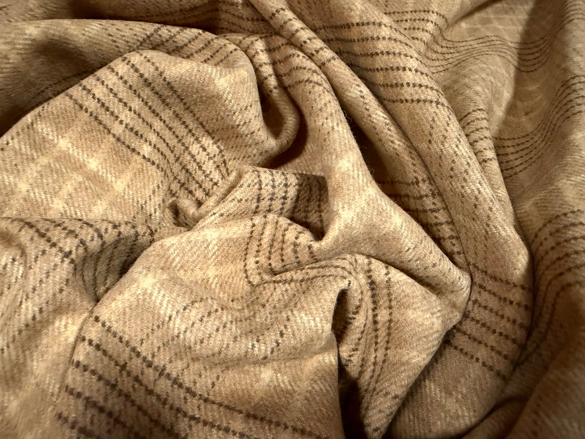 Wool flannel fabric, per metre - plaid check - light brown & beige