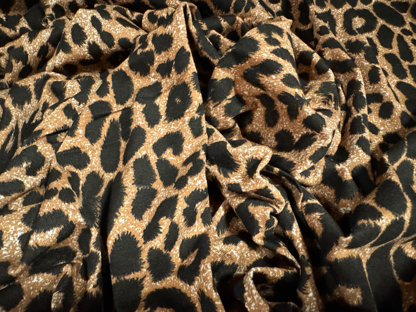 Viscose spandex stretch single jersey fabric, per metre - leopard skin print - light brown