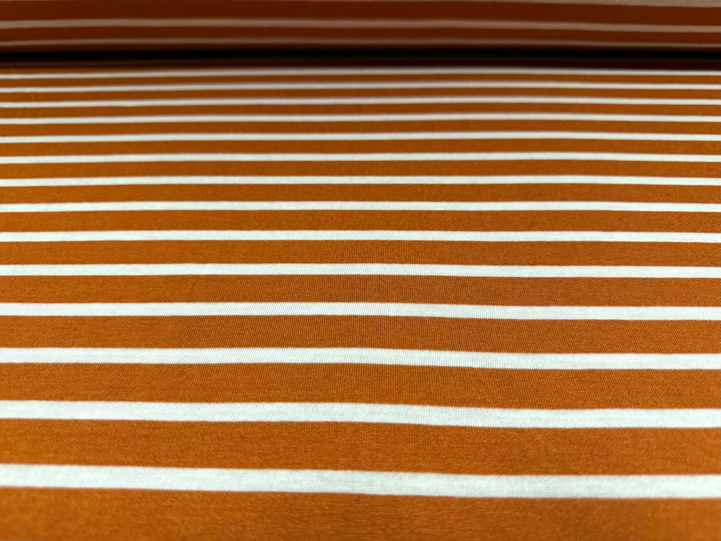 Viscose single jersey fabric, per metre - stripe - terracotta & ivory