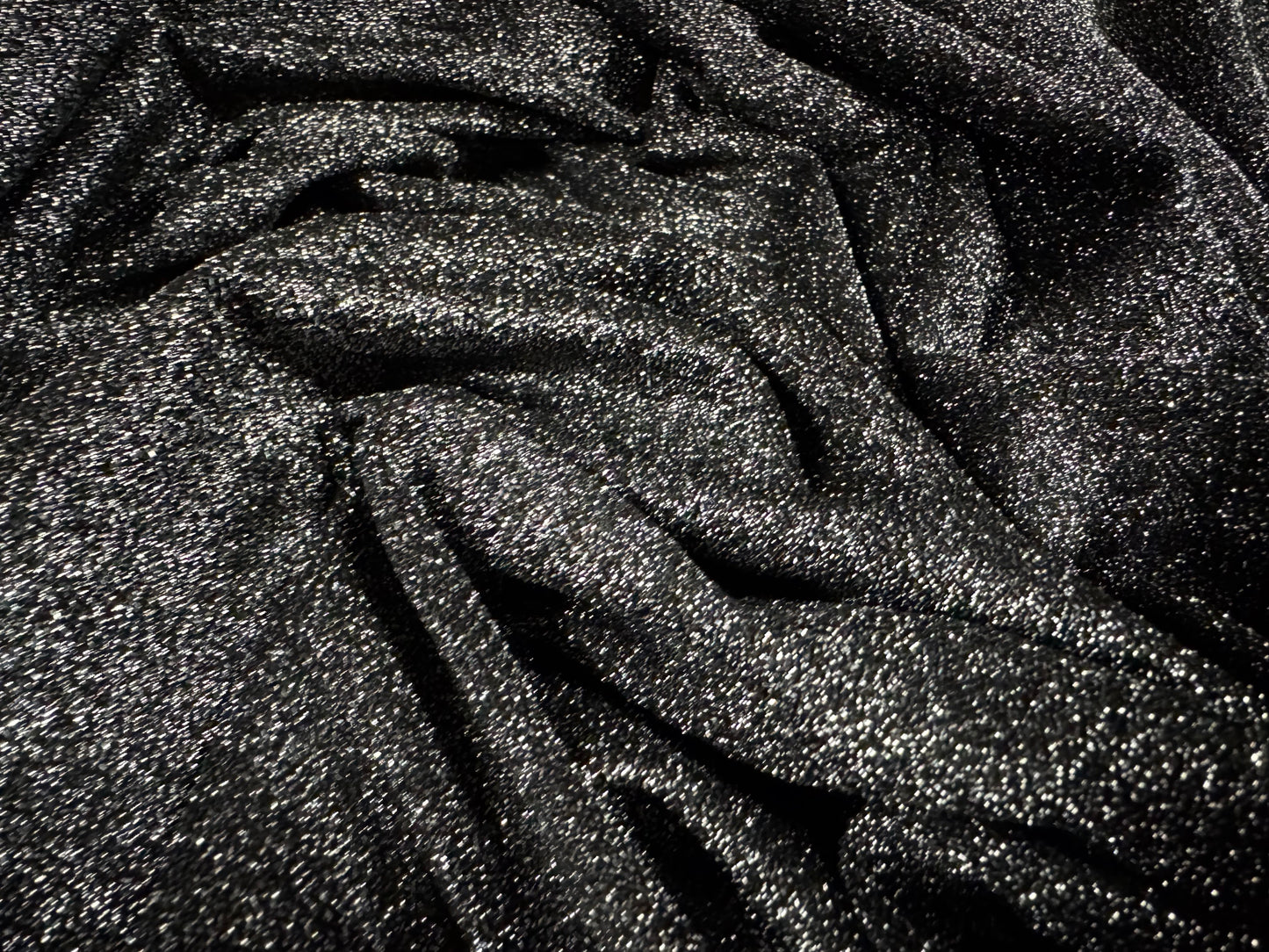 Metallic stretch single jersey fabric, per metre - black with silver lurex