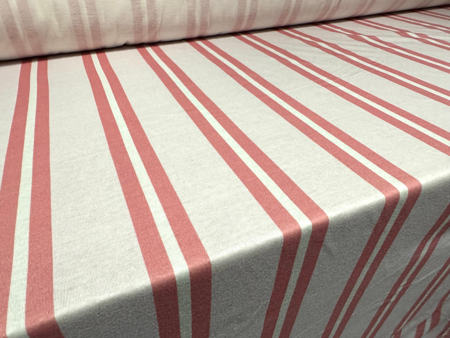Cotton single jersey fabric, per metre - stripe - pale pink & coral