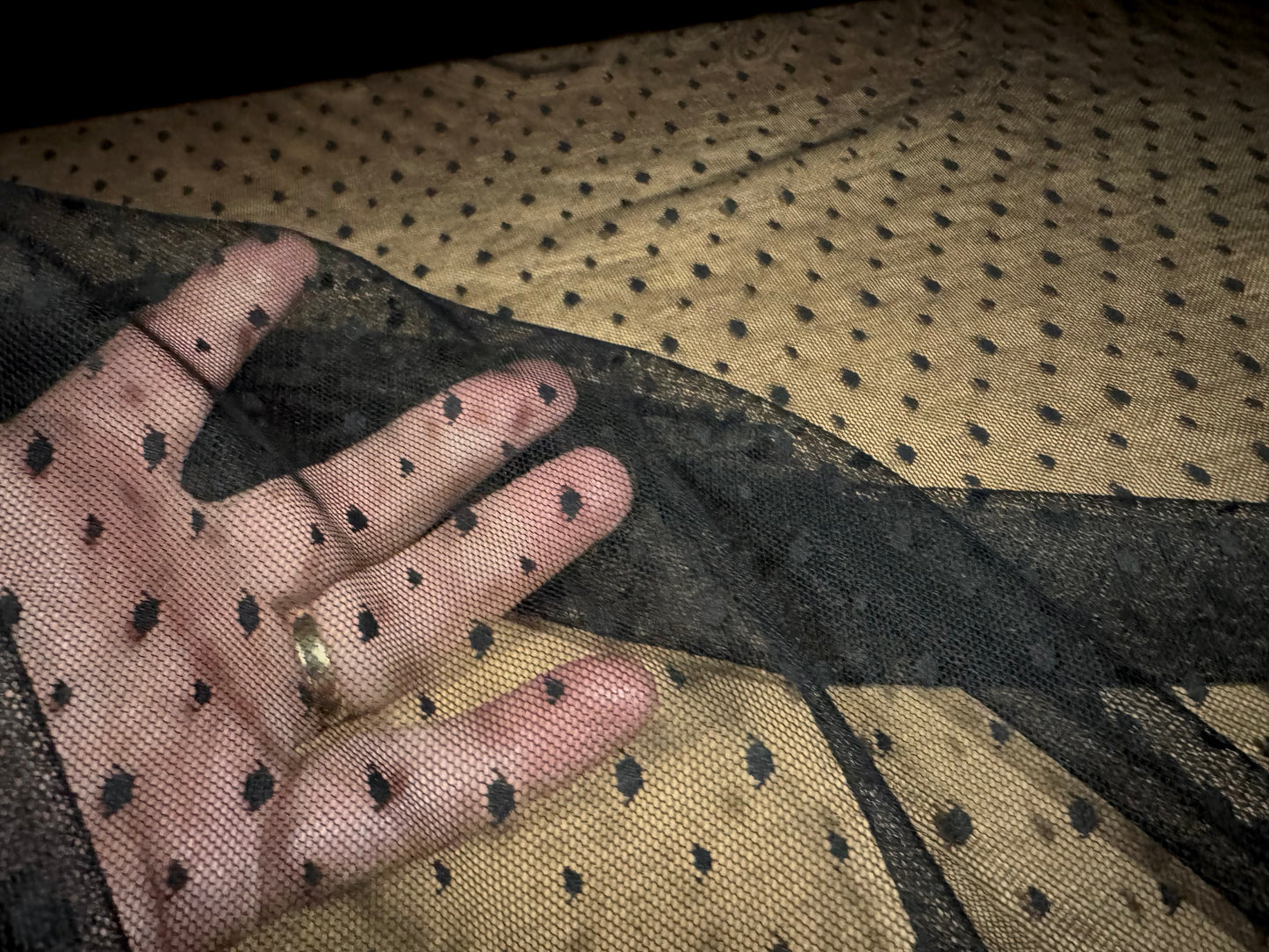 Stretch spandex mesh fabric, per metre - dobby spot - black