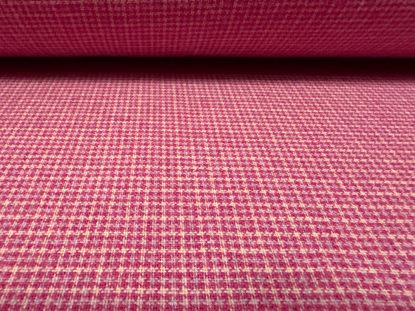 Wool flannel coat jacket fabric, per metre - Country Check - pink