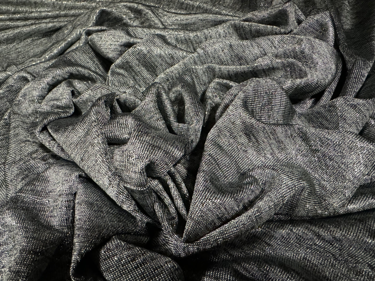Metallic stretch spandex melange jersey fabric, per metre - criss cross print - grey & silver