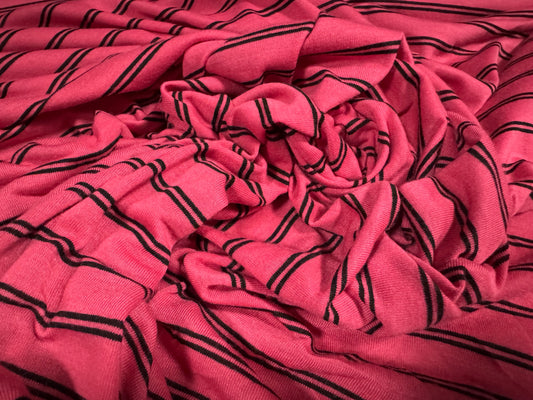 Viscose single jersey fashion fabric, per metre - tramline stripe - cerise pink