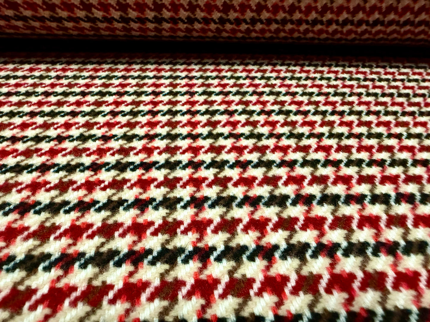 Heavyweight wool flannel fabric, per metre - houndstooth - red cream & black