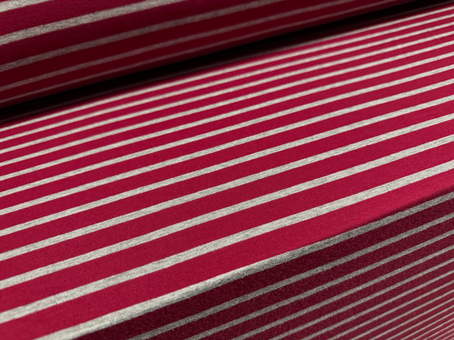 Viscose blend single jersey fabric, per metre - stripe - fuchsia & grey marl