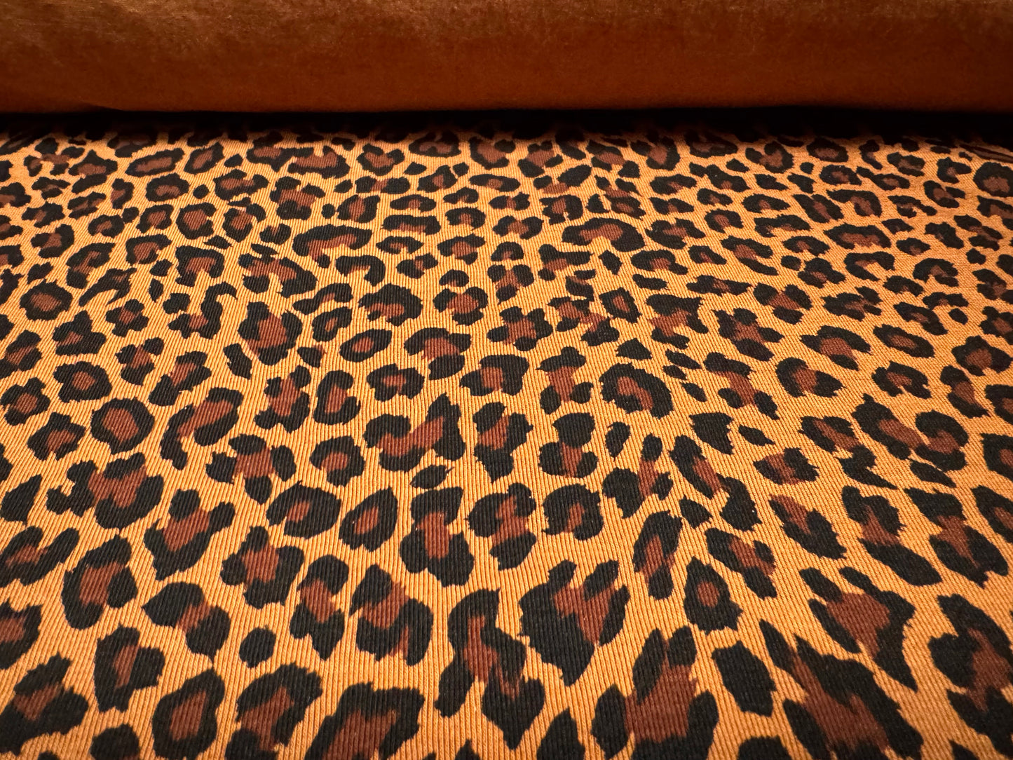Viscose spandex stretch jersey fabric, per metre - leopard print - caramel