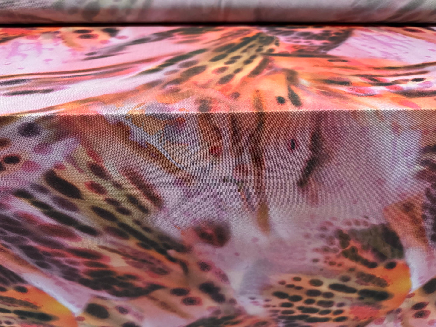 Power mesh net stretch spandex fabric, per metre - butterfly wings print - pink