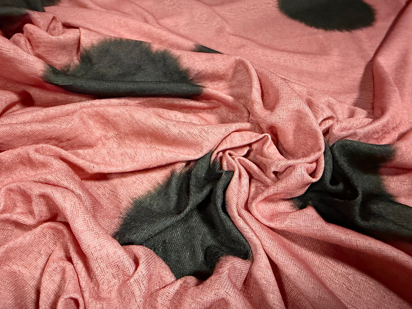 Thick & thin stretch spandex single jersey fashion fabric, per metre - ink blot print - dusky pink