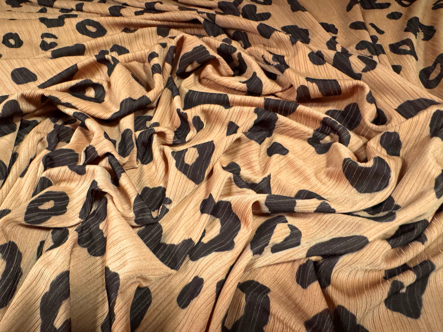 Stretch spandex ribbed jersey fabric, per metre - cheetah print - light brown