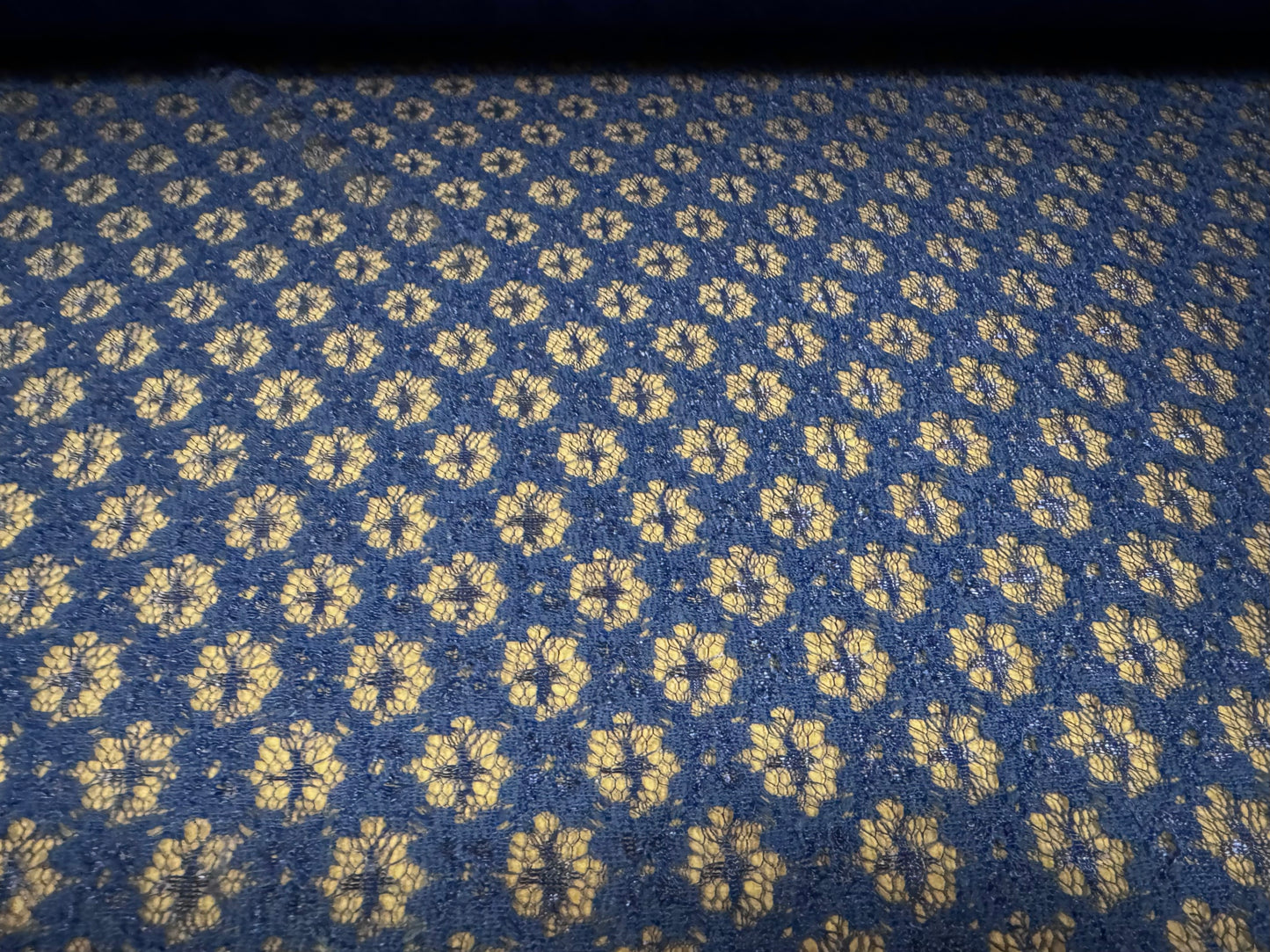 Crochet knit lace dress fabric, per metre - floral motif - blue