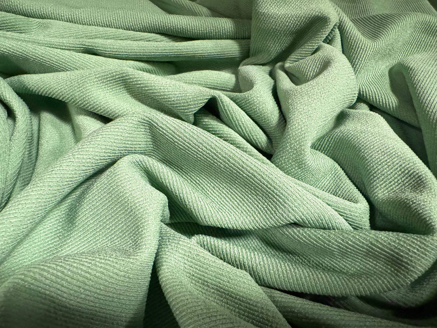 Powder touch rib stretch spandex jersey fabric, per metre - plain - pea green
