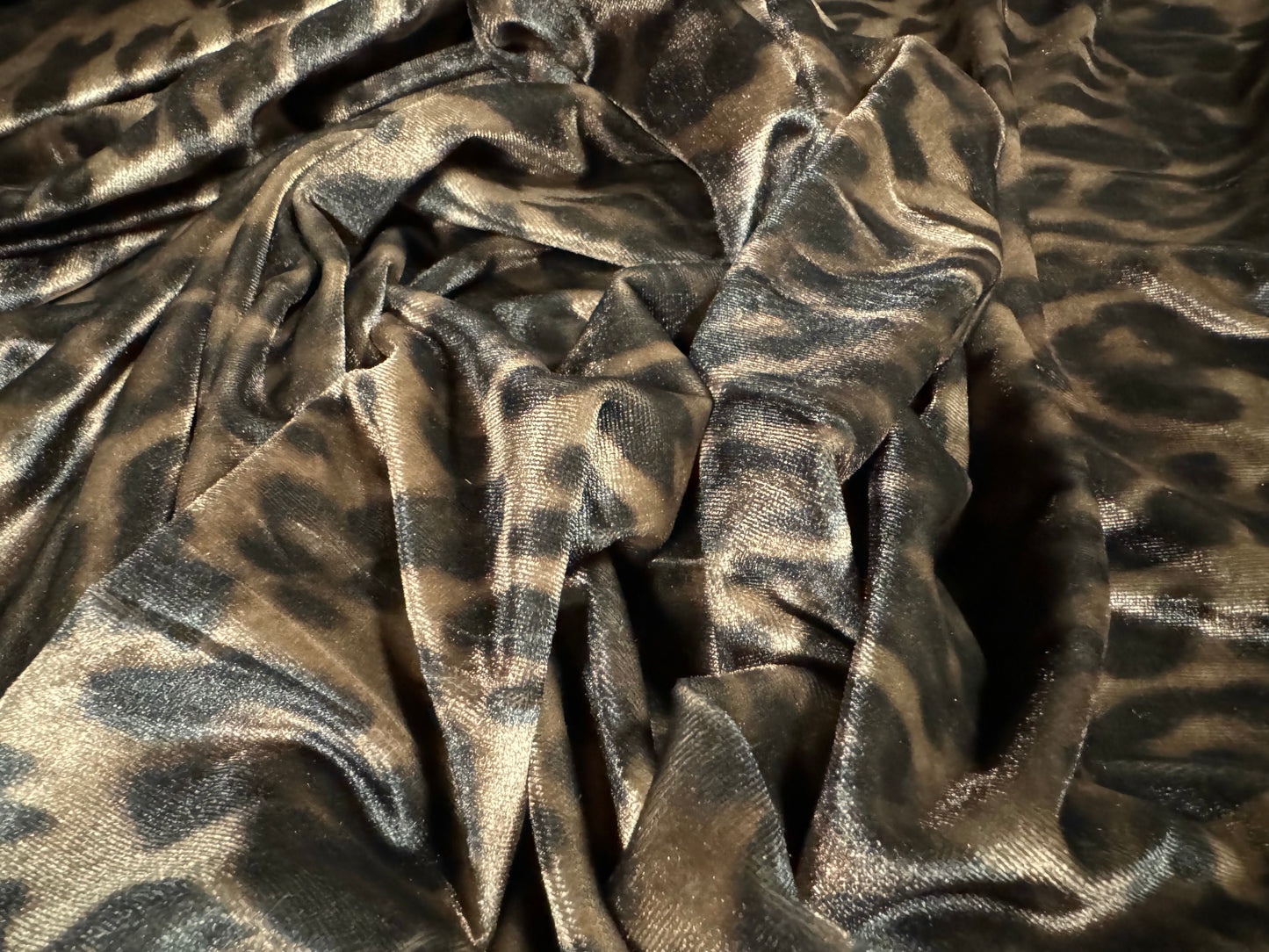 Spandex velvet stretch dress fabric, per mere - leopard print - taupe