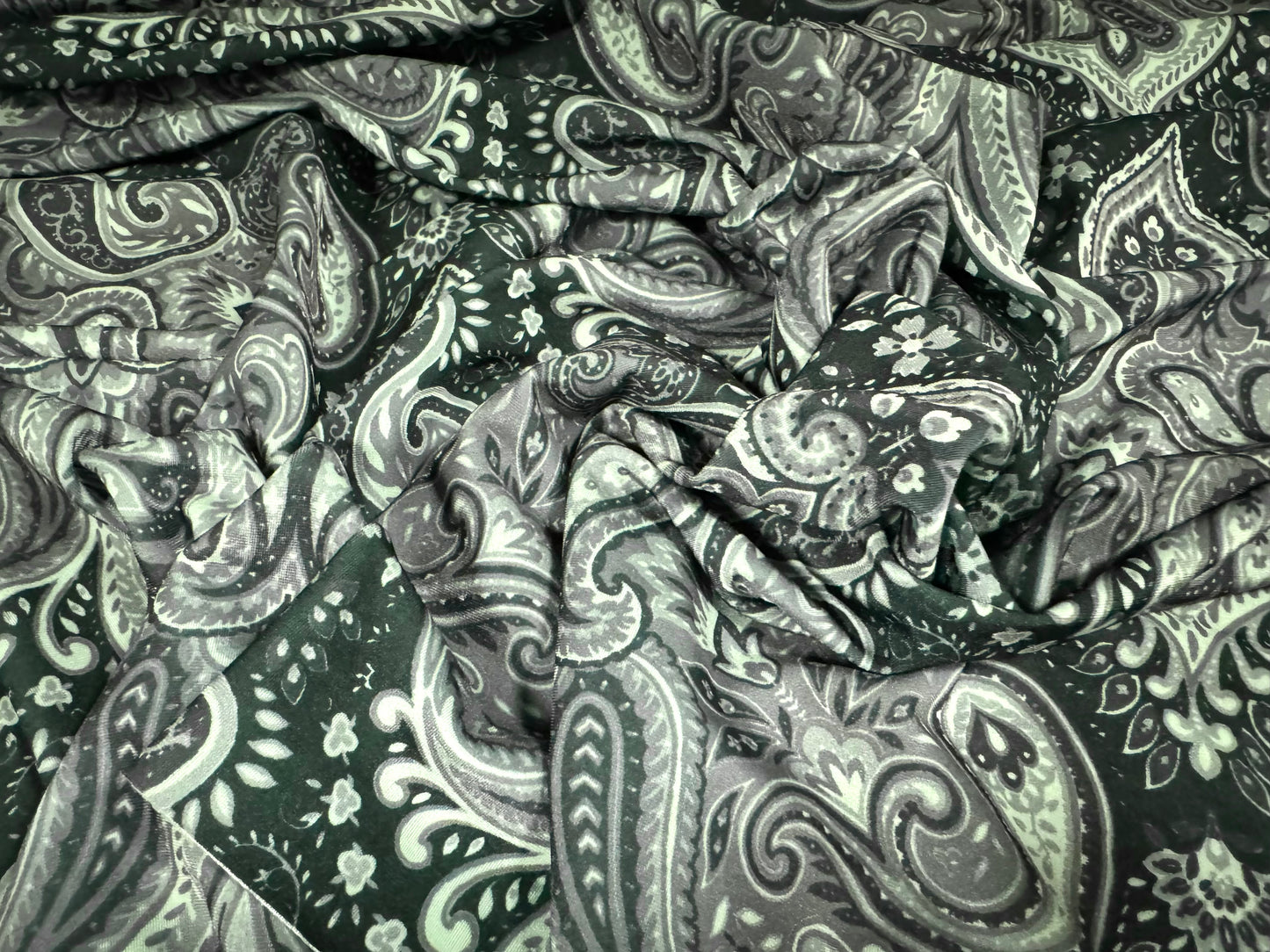 Swimwear stretch spandex jersey fabric, per metre - paisley print - aqua
