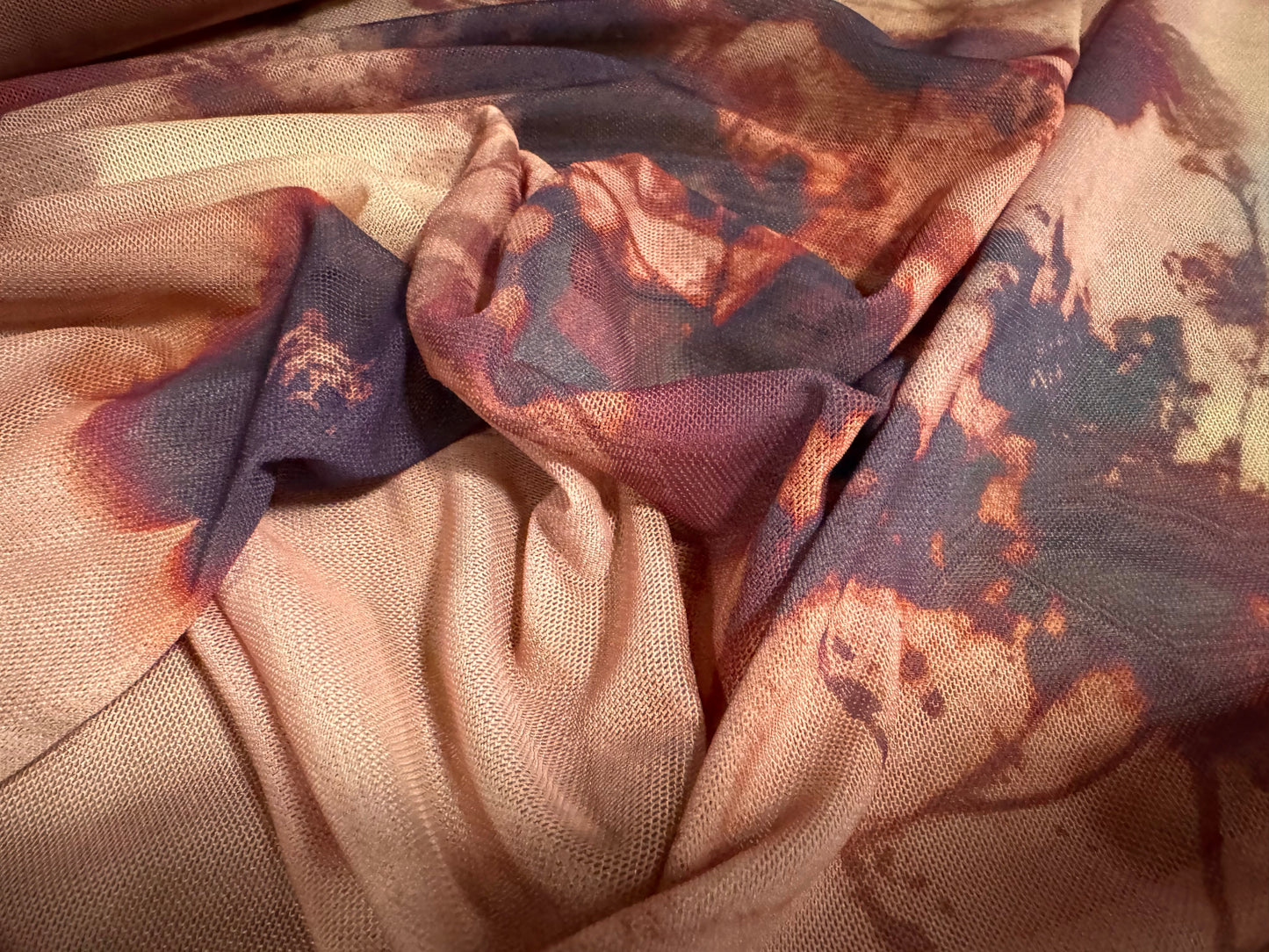 Power mesh net stretch spandex fabric, per metre - floral silhouette print - rose pink & wine