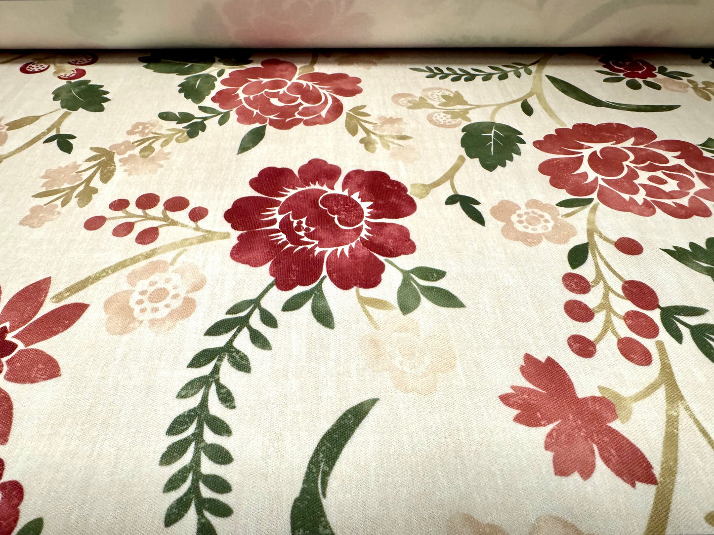 Soft furnishing double jersey fabric, per metre - Botanica Spring print - cream & wine