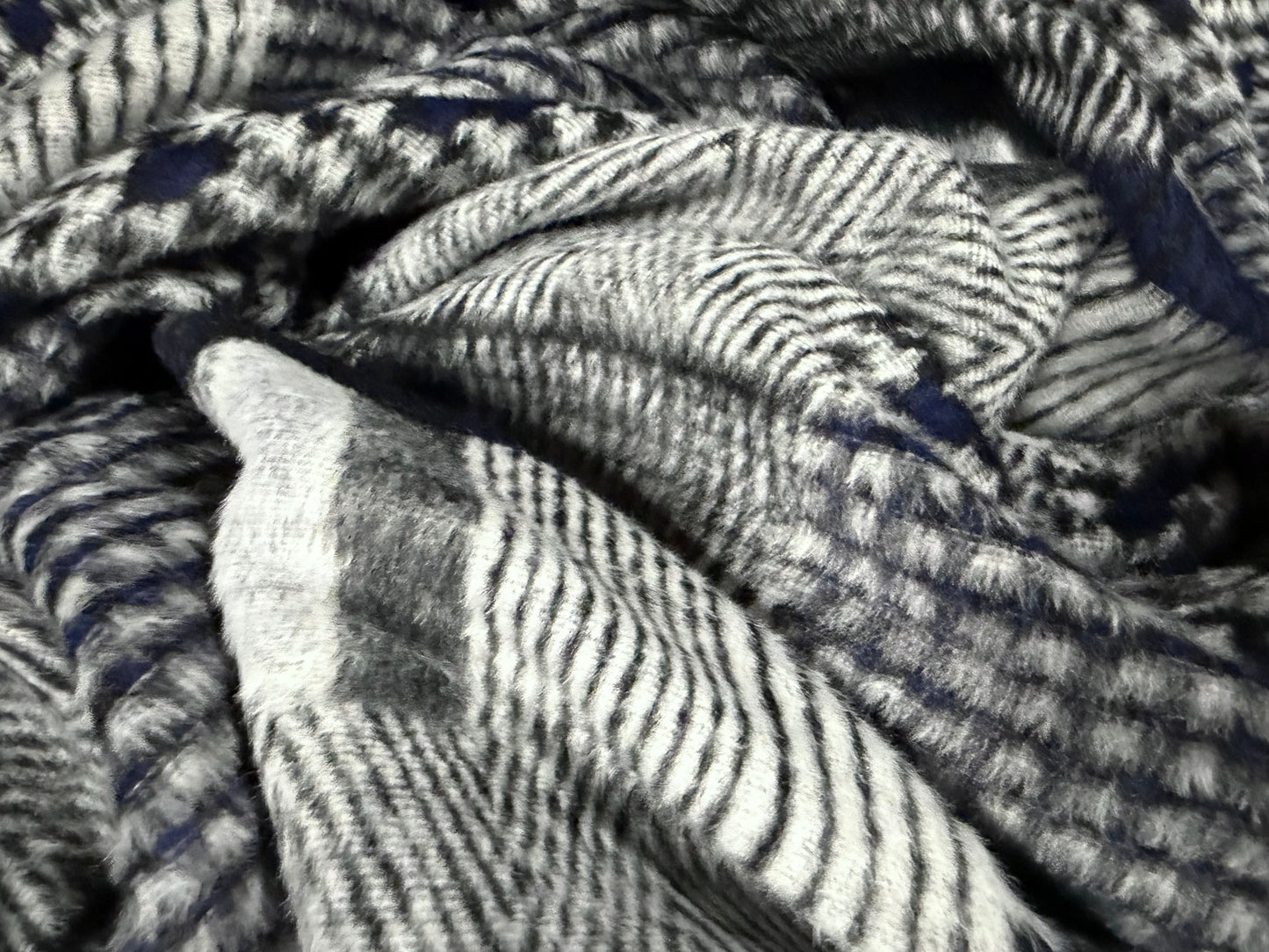 Heavyweight wool flannel coat jacket fabric, per metre - patchwork jacquard - navy & grey