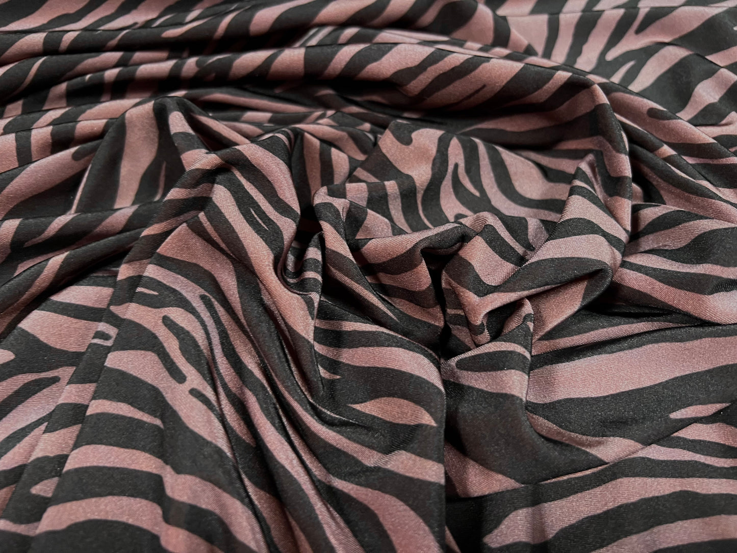 Swimwear stretch spandex jersey fabric, per metre - zebra animal print - mauve