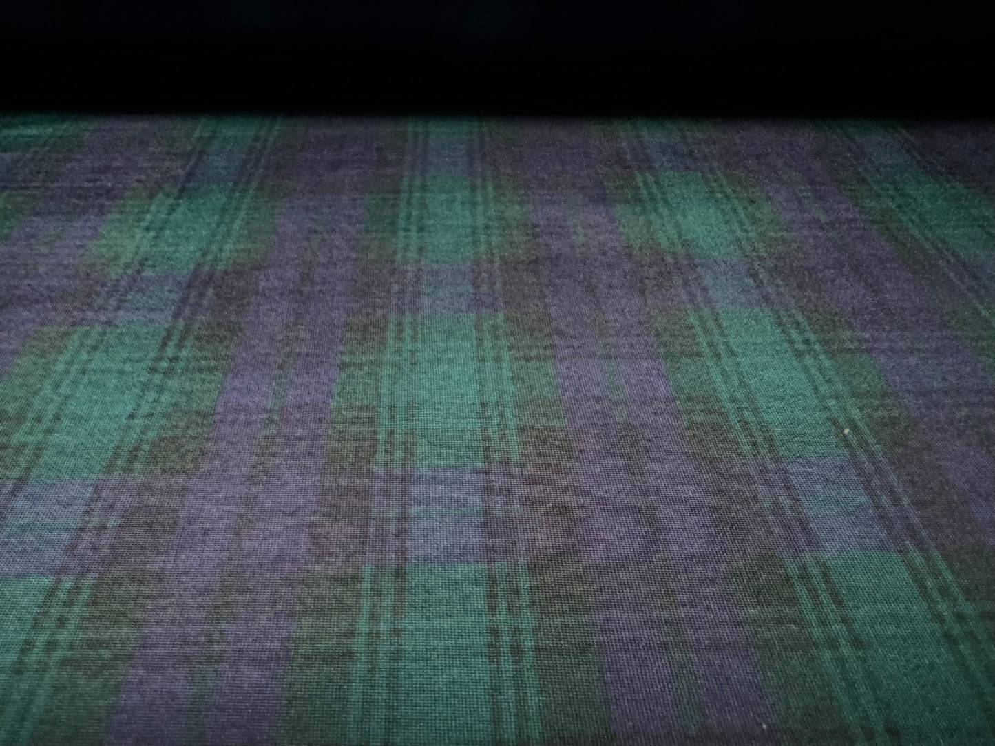 Soft touch stretch spandex single jersey fabric, per metre - Blackwatch Tartan print - navy & green