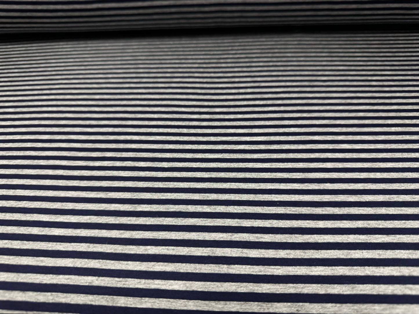 Viscose spandex stretch single jersey fabric, per metre - stripe - navy blue & grey marl