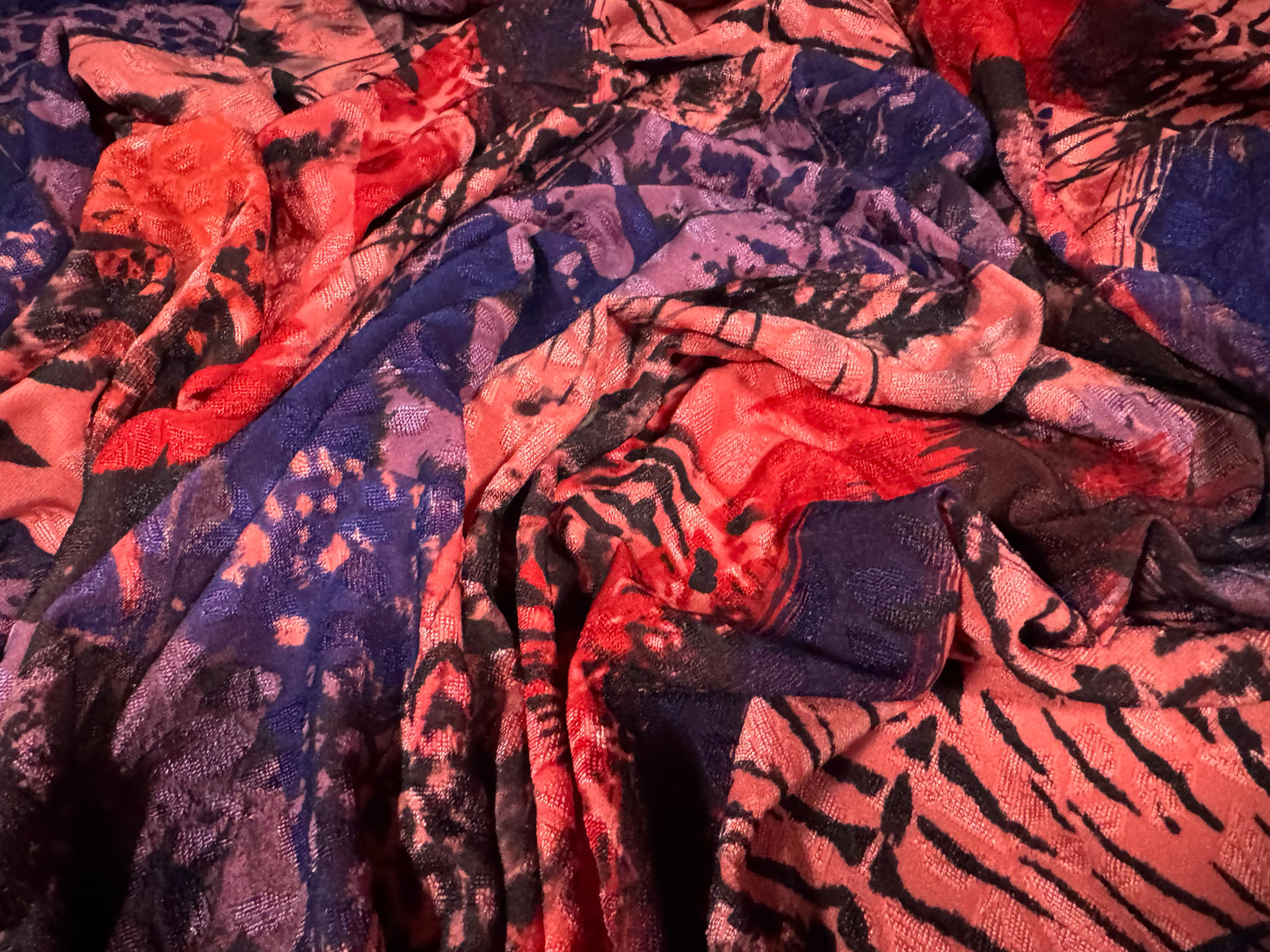 Stretch spandex jersey jacquard fabric, per metre - leopards print - pink & blue