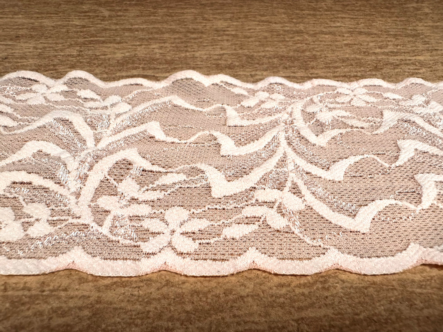 Scalloped stretch lace edging trim fabric, per metre - floral - pink