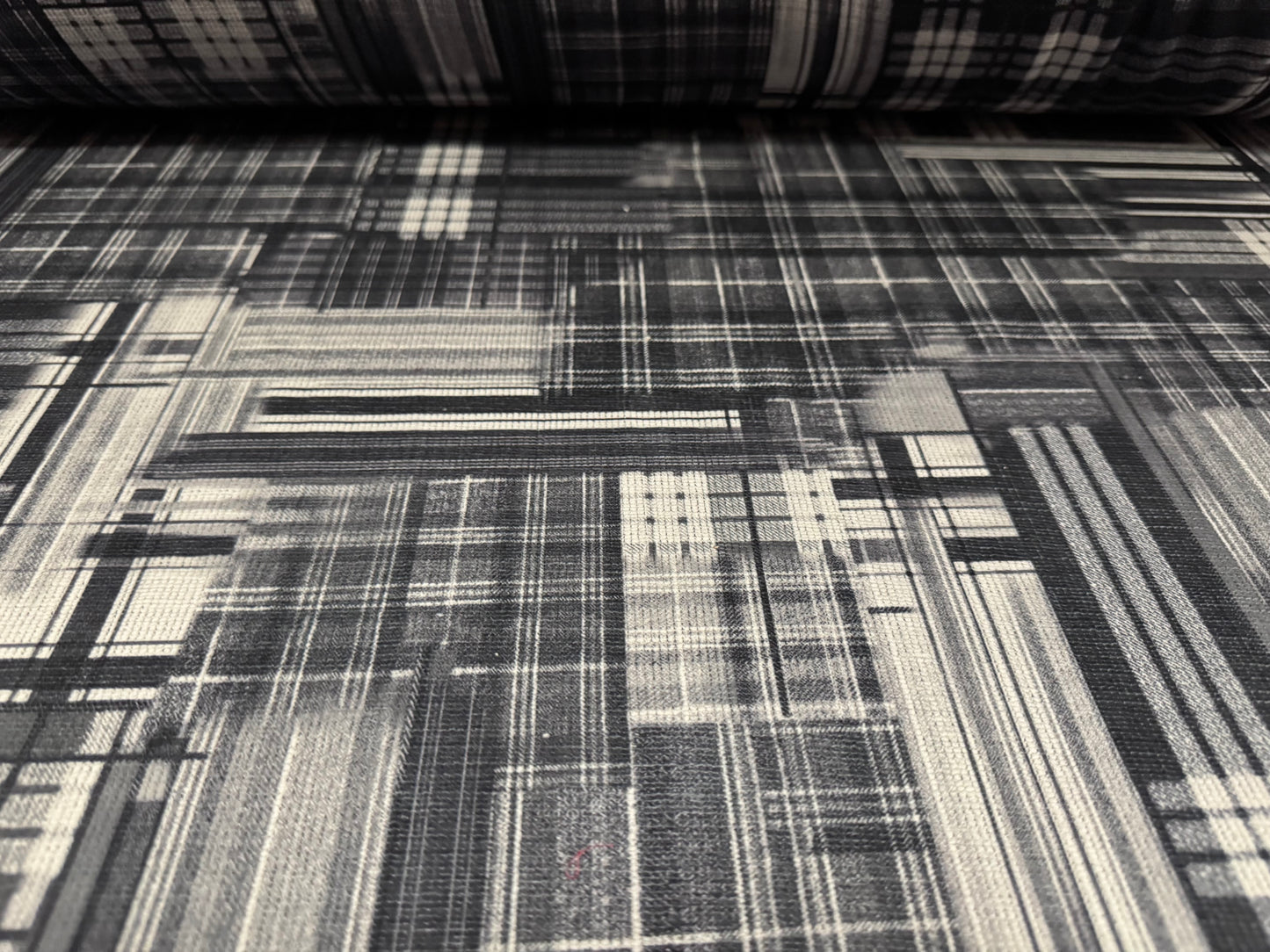 Chenille upholstery fabric, per metre - geometric print - grey