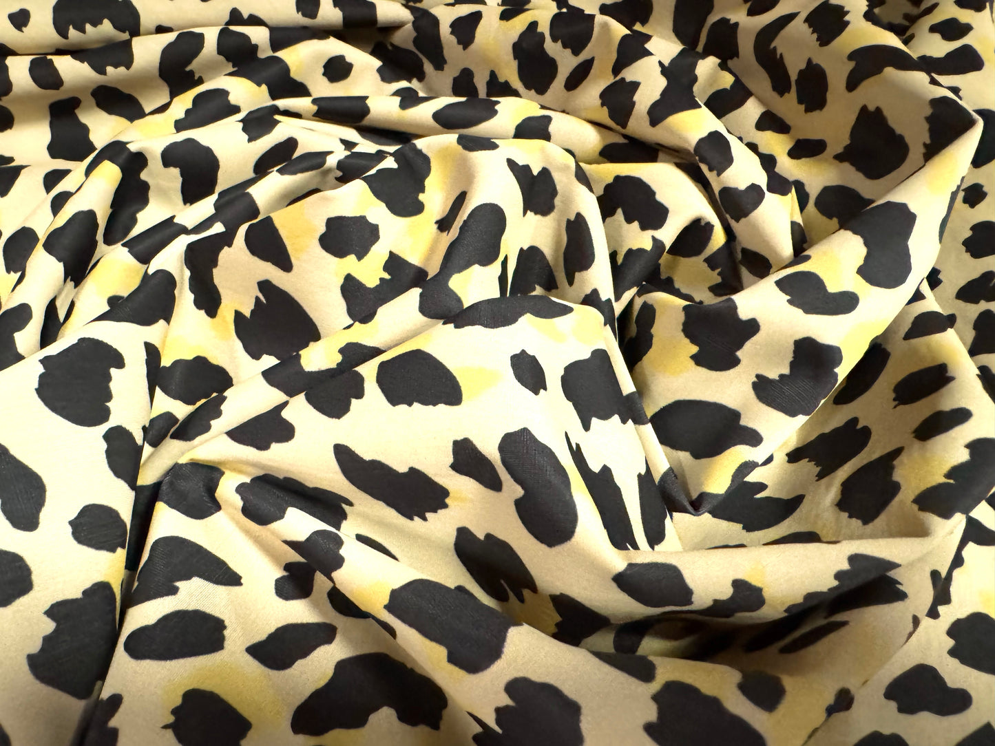Matt swimwear stretch spandex jersey fabric, per metre - leopard print - cream lemon & black