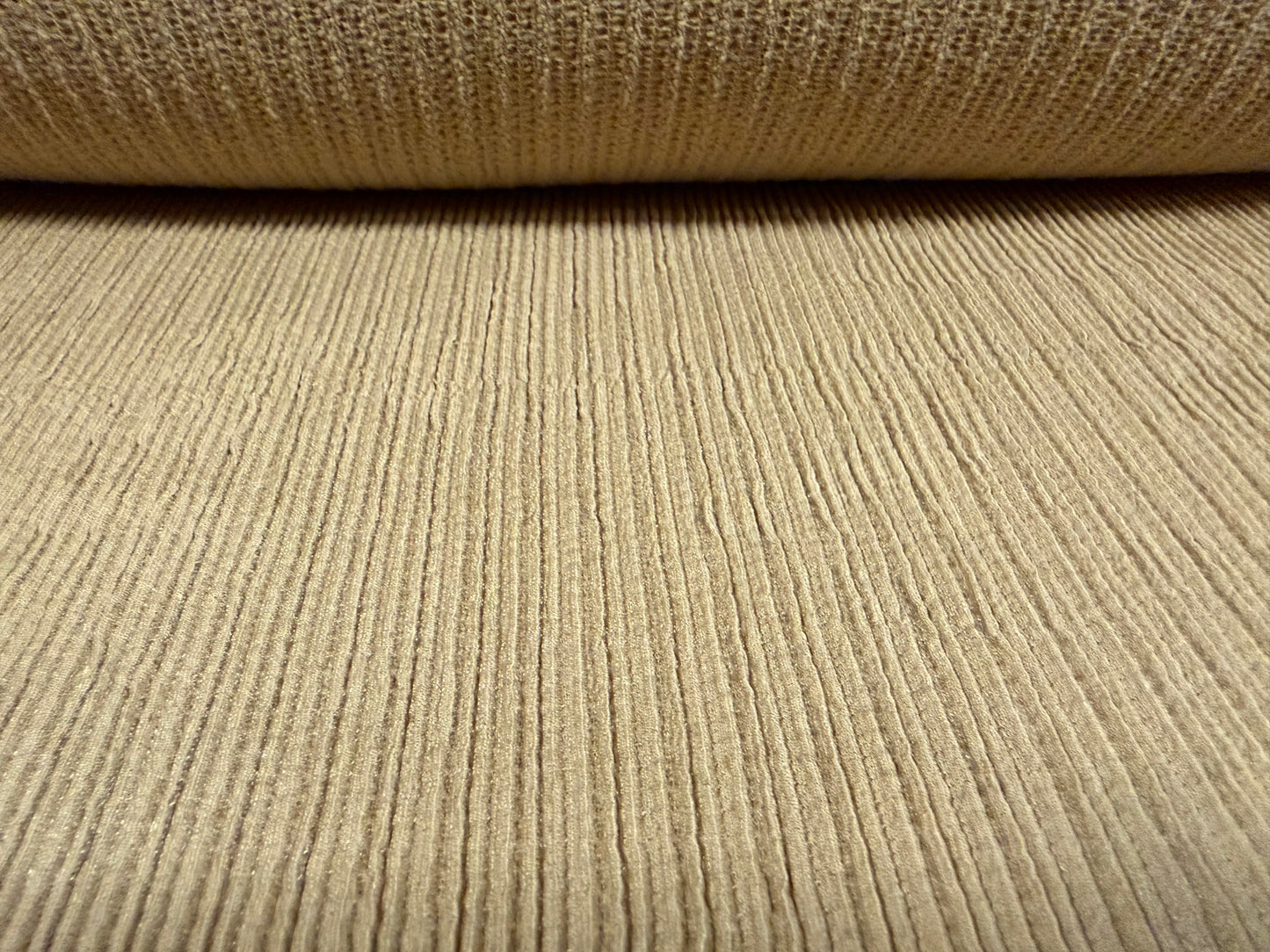 Stretch spandex ripple rib jersey fabric with loopback, per metre - plain - light brown