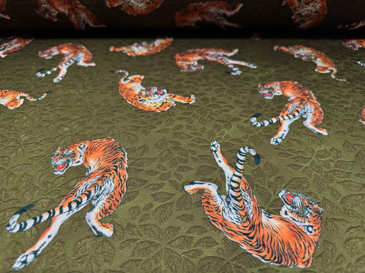 Stretch spandex jersey jacquard fabric, per metre - Bengal Tiger print - khaki