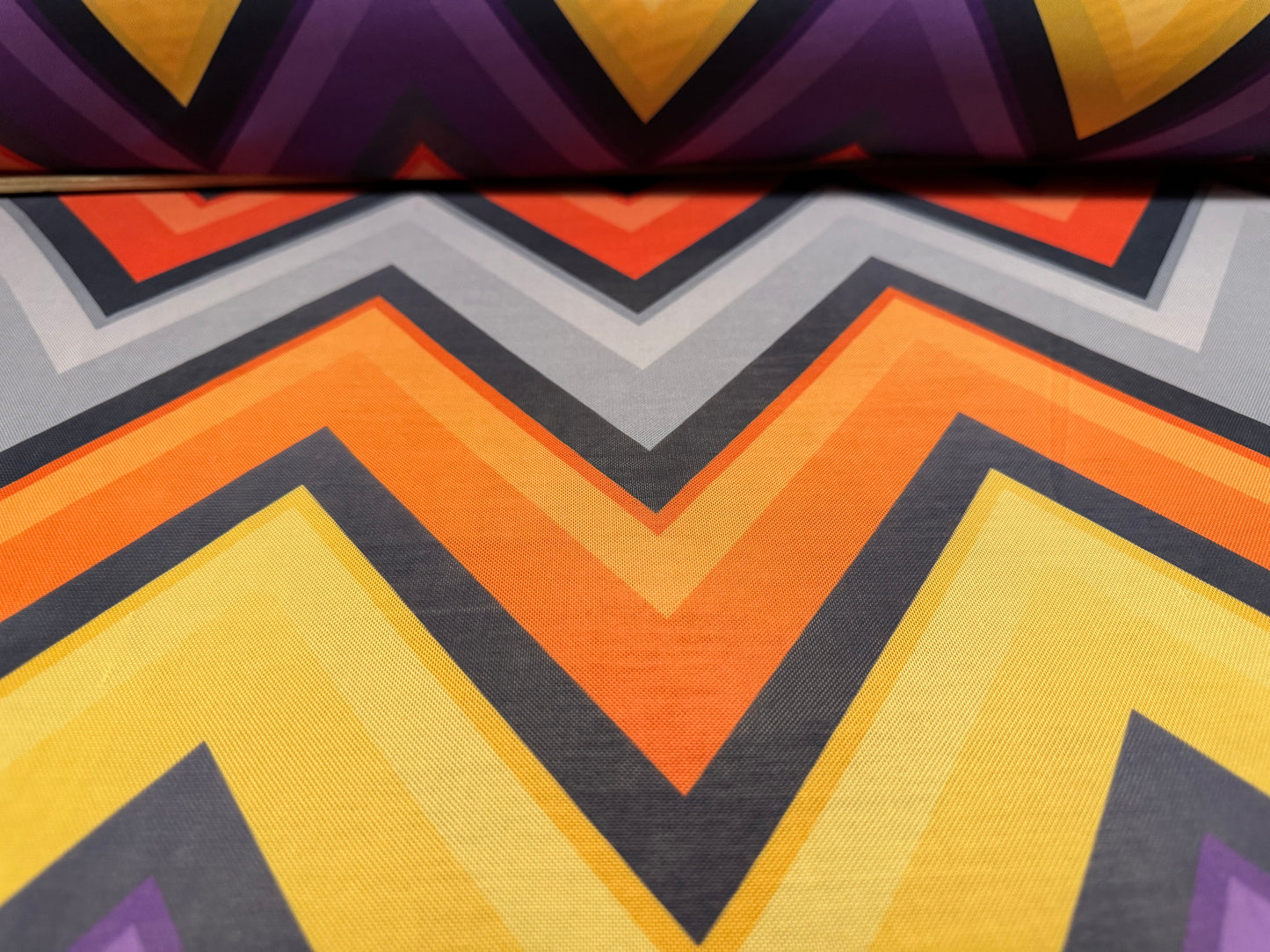 Stretch spandex single jersey fabric, per metre - jumbo chevron print - multicolour