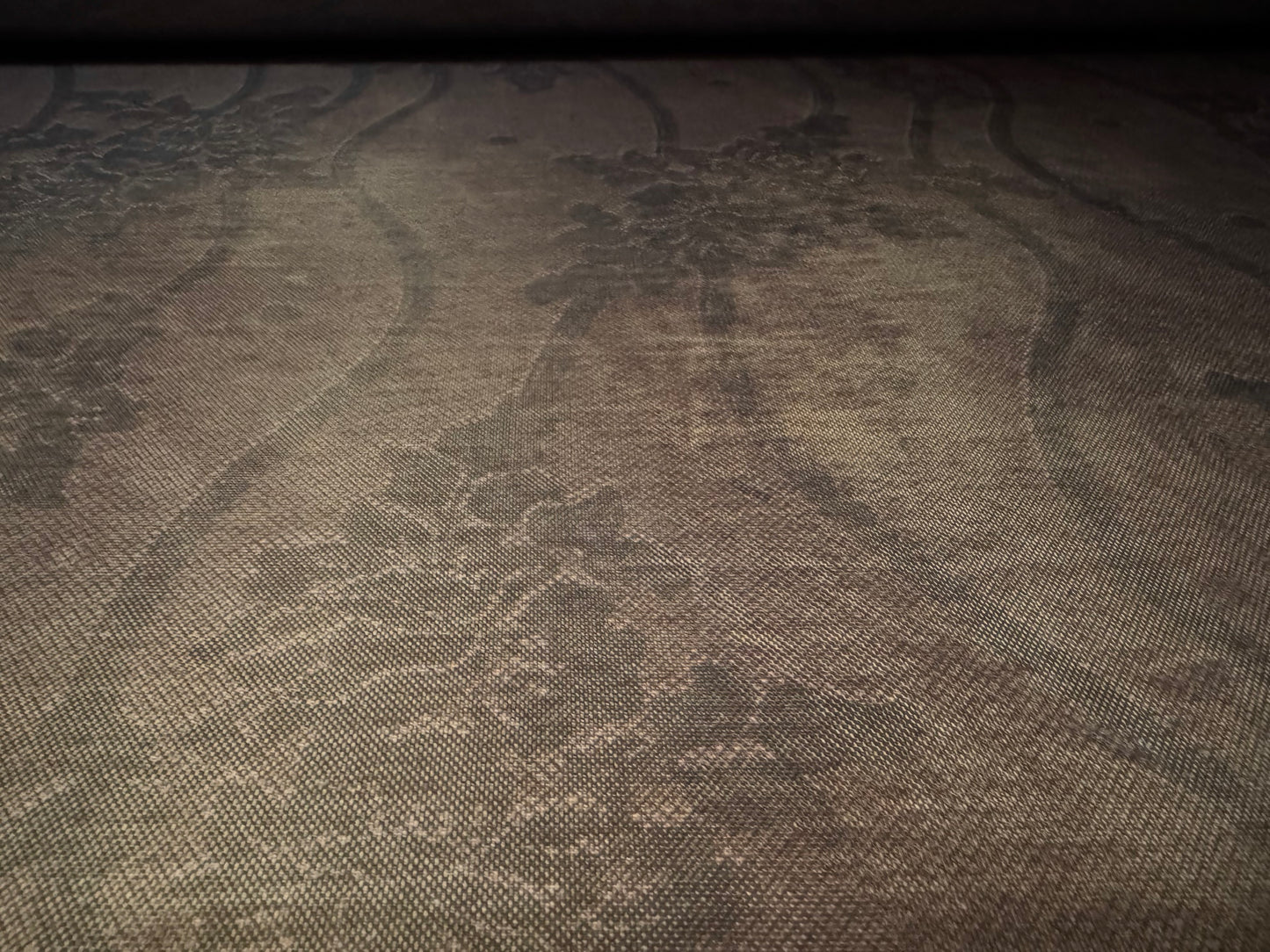 Power mesh net stretch spandex fabric, per metre - damask shadow print - dark taupe