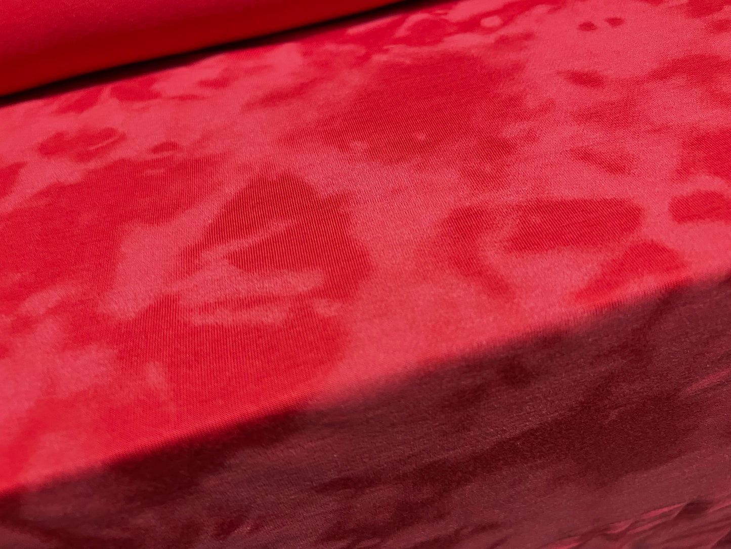 Viscose spandex stretch single jersey fabric, per metre - tie dye print - red