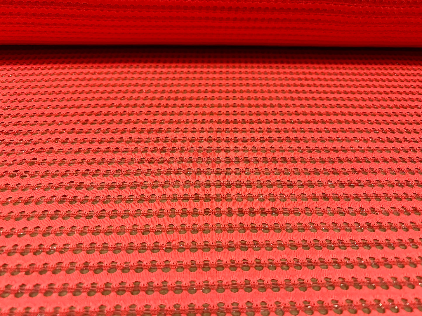 Metallic crochet knitwear jersey fabric, per metre - bright coral & silver