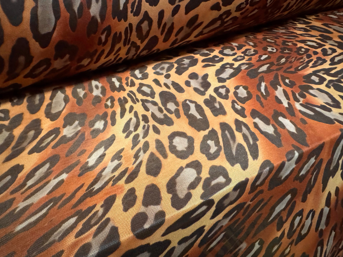 Power mesh net stretch spandex fabric, per metre - bias animal print - honey & gold