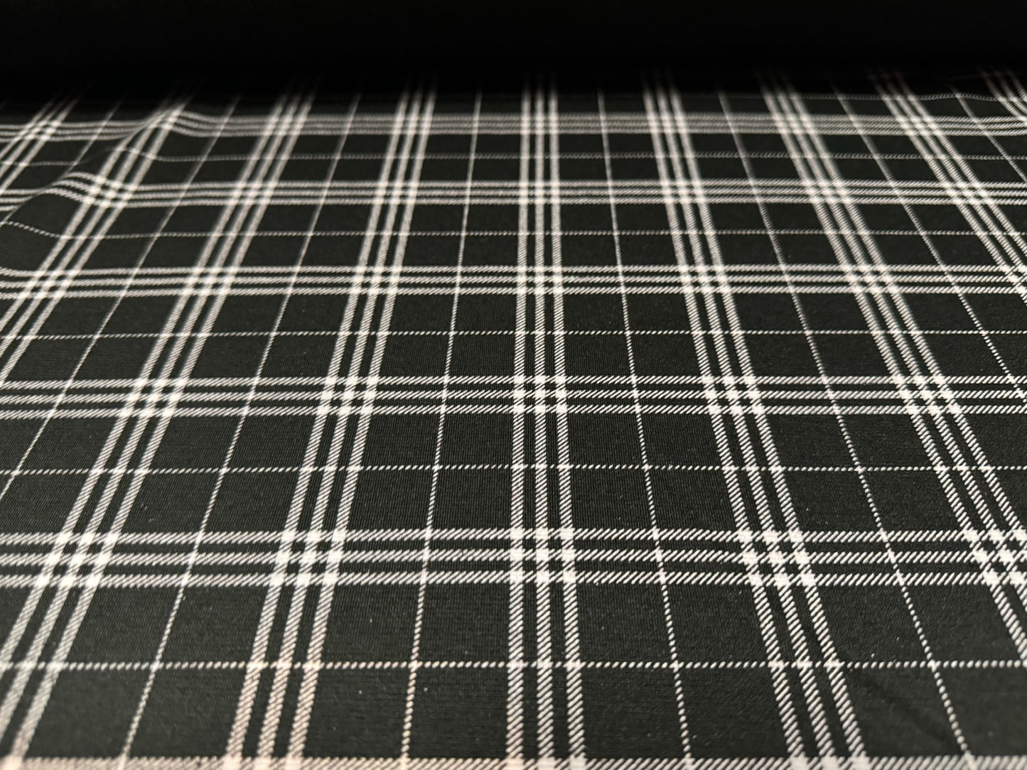 Ponte Roma double jersey knit fabric, per metre - tartan check - black & light pink