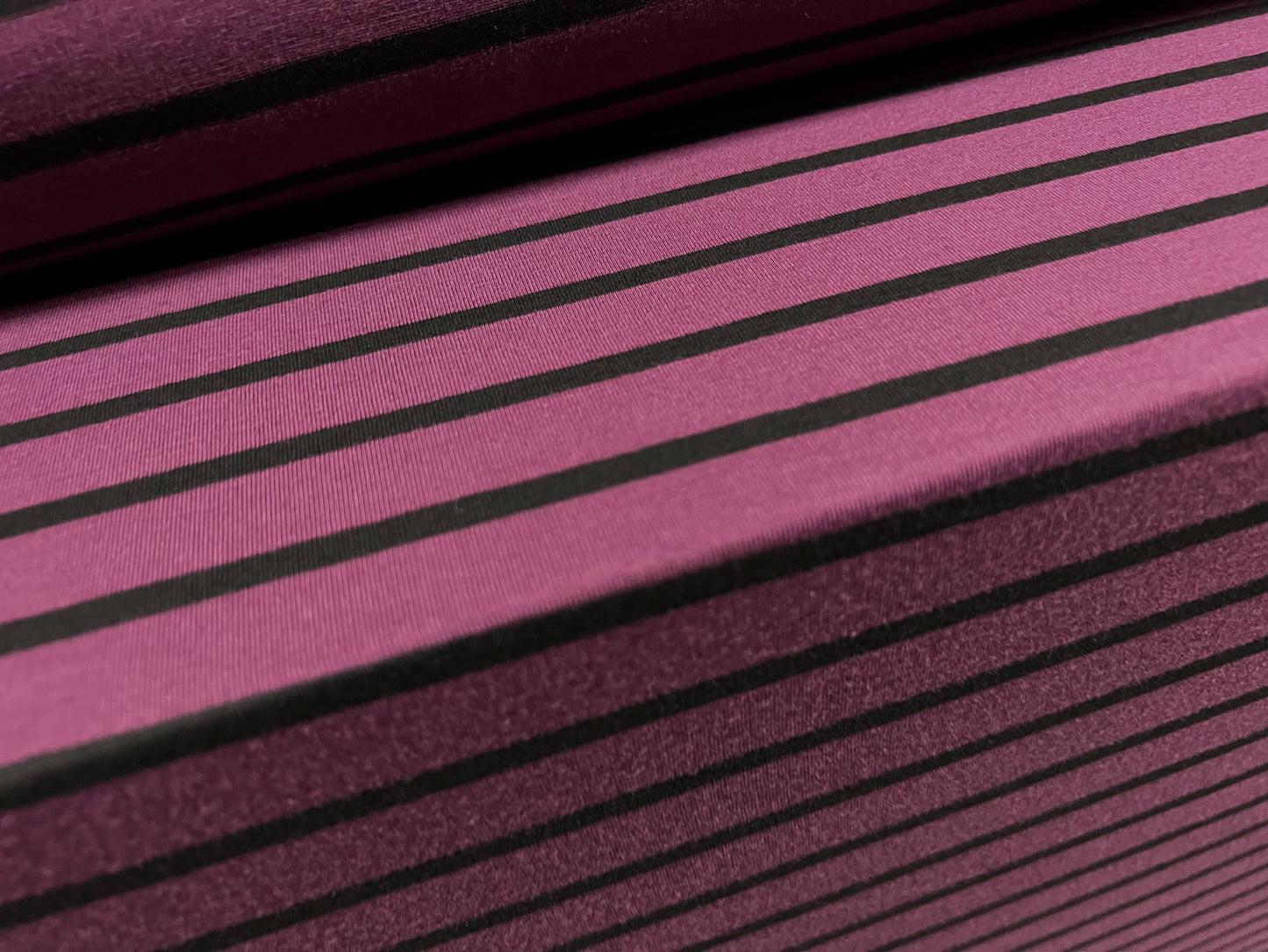 Viscose spandex stretch single jersey fabric, per metre - stripe - damson & black