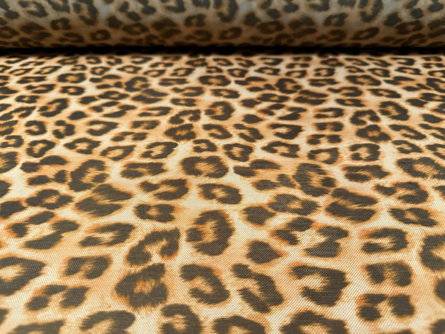 Power mesh net stretch spandex fabric, per metre - leopard animal print - stone & gold
