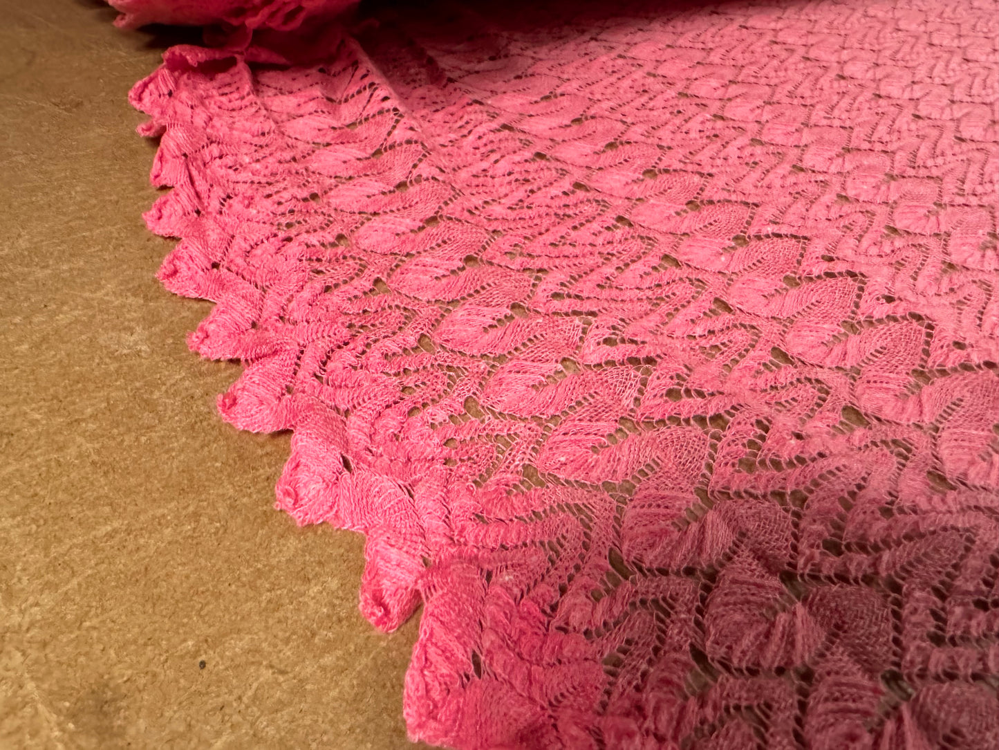 Crochet lace dress fabric, per metre - squiggle design - pink