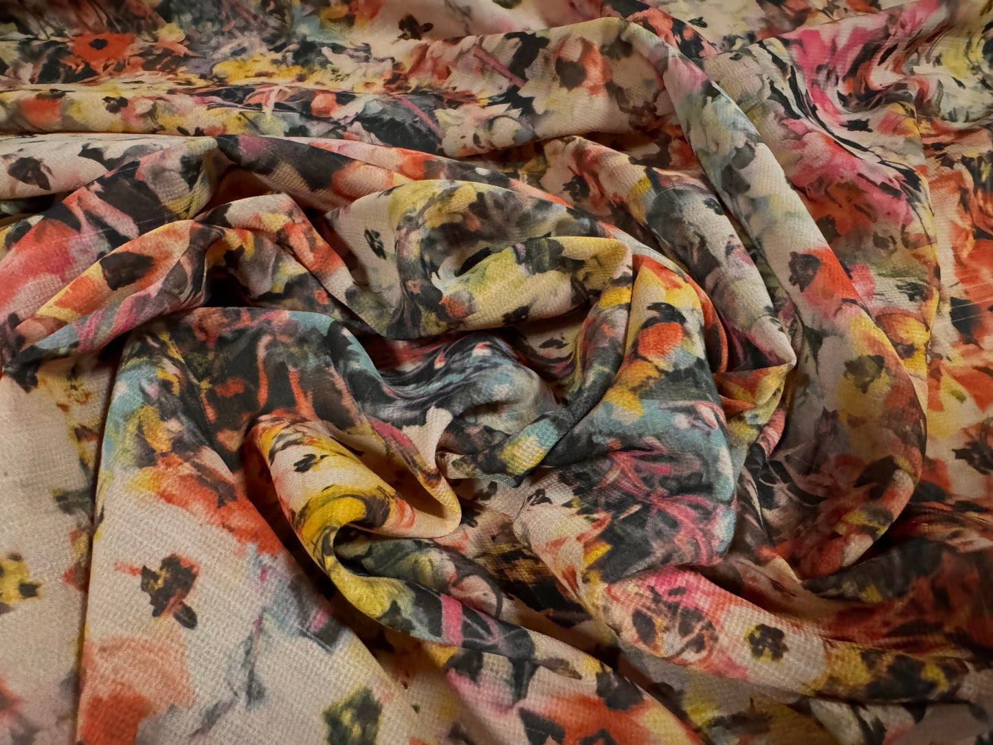 Chiffon woven dress blouse fabric, per metre - multicolour floral print