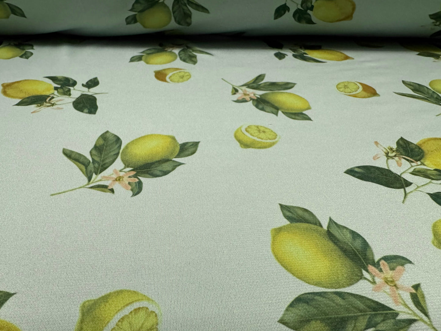 ITY stretch spandex single jersey fabric, per metre - lime citrus print - green & yellow