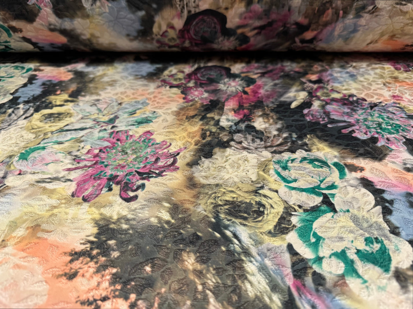 Stretch spandex jersey jacquard fabric, per metre - The Lost City - floral print - multicolour