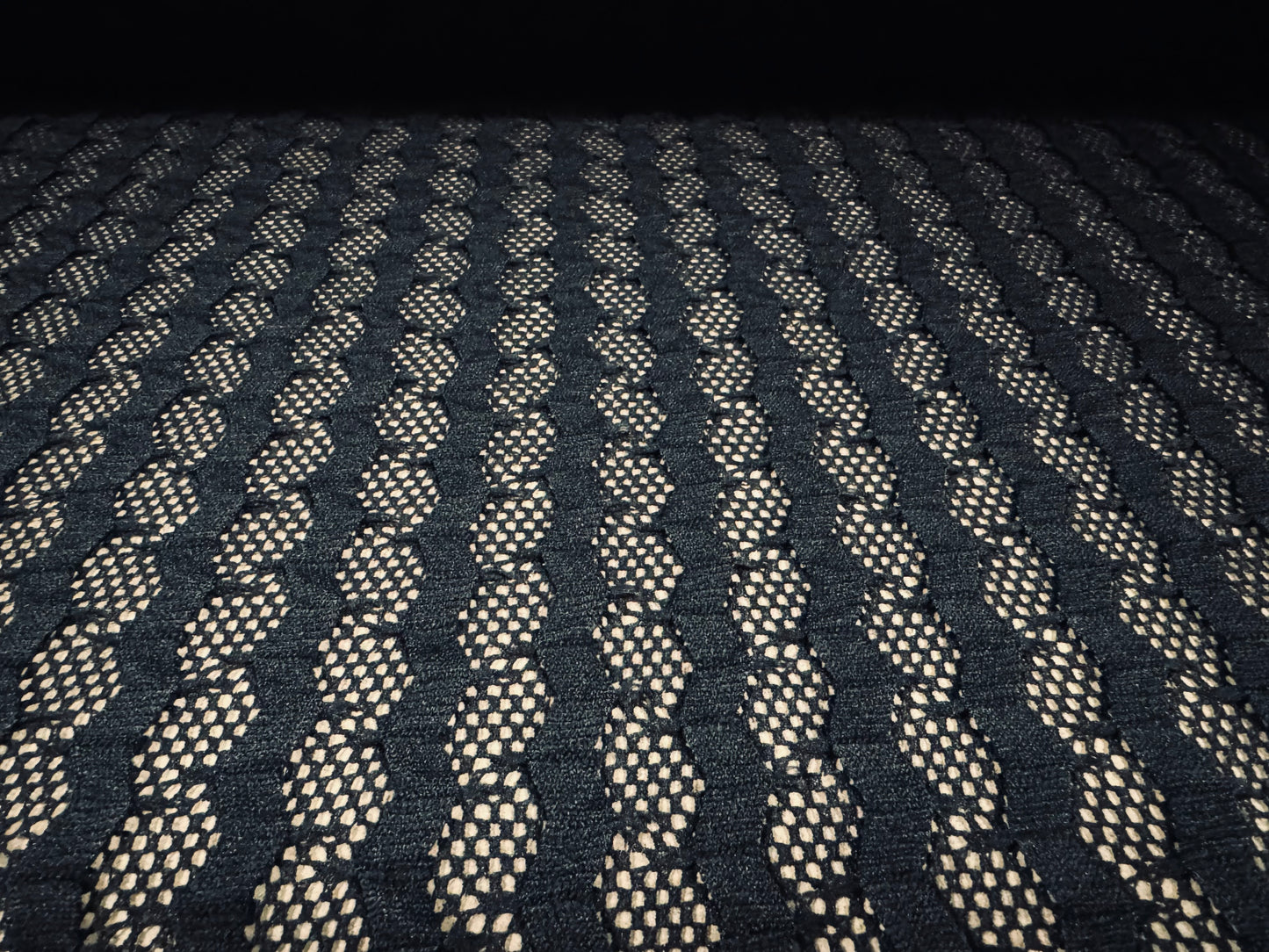 Stretch fishnet mesh net jersey fabric, per metre - zigzag stripe - black