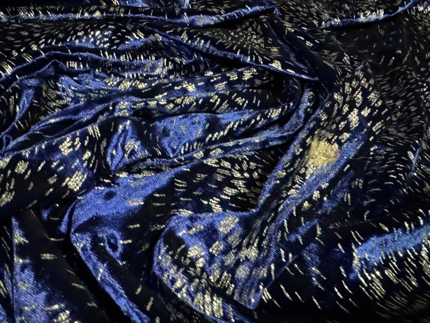 Couture Spandex velvet velour stretch fabric, per metre - glitter print - navy blue & silver