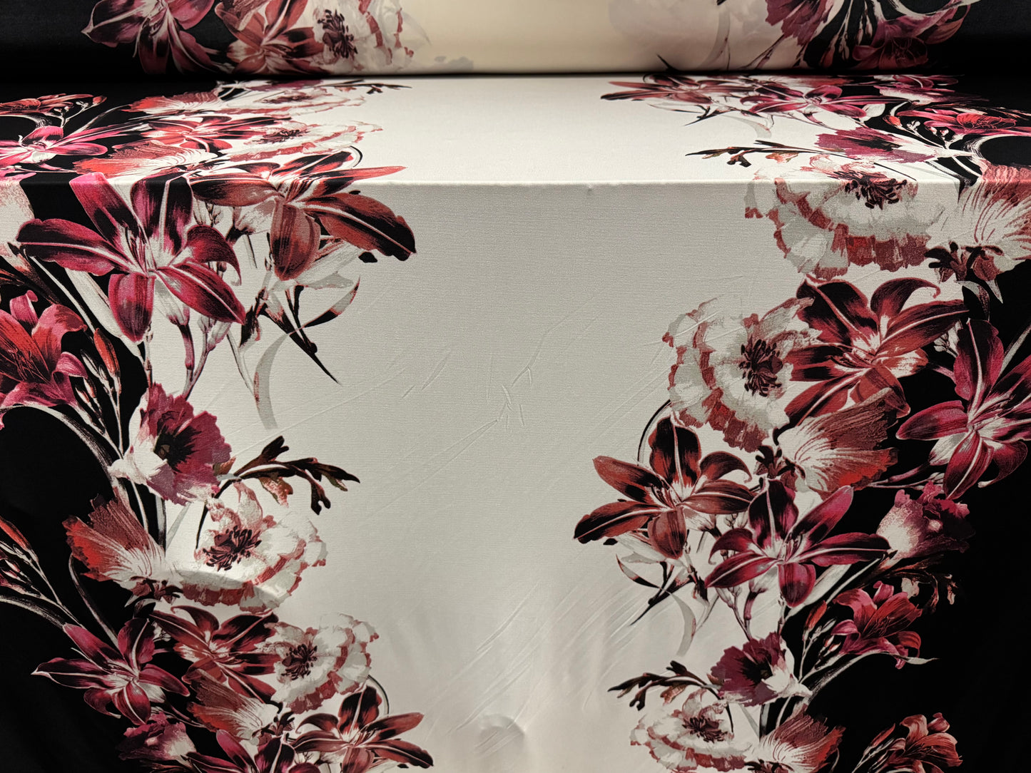 ITY stretch spandex single jersey fabric, per metre - jumbo lily print - ivory magenta & pink