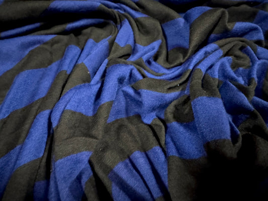 Viscose blend single jersey fabric, per metre - awning stripe - Royal blue & black