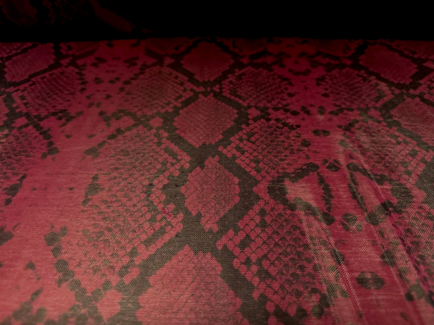 Power mesh net stretch spandex fabric, per metre - snakeskin animal print - wine