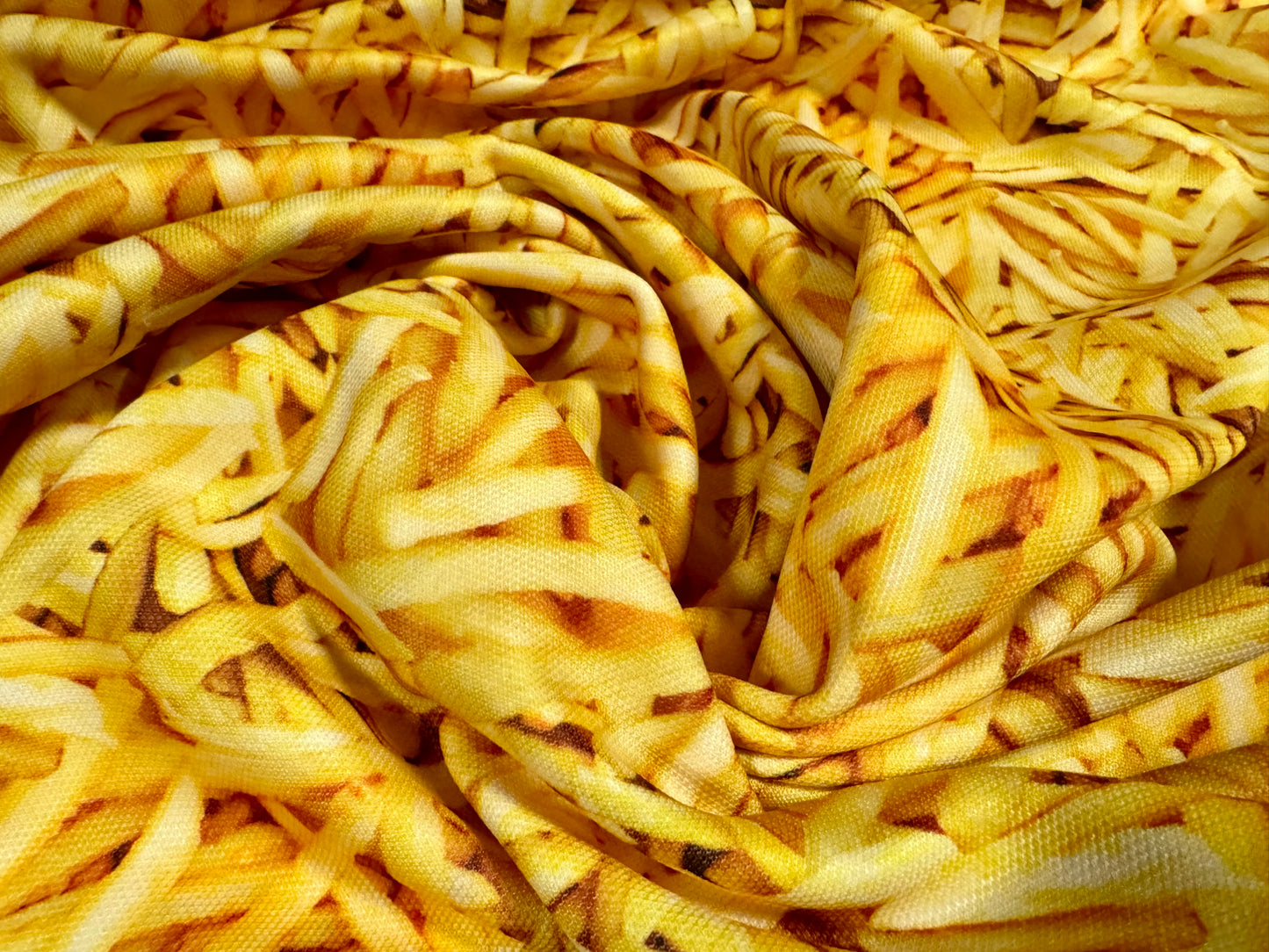 Piqué double jersey fabric, per metre - French Fries chips print - gold